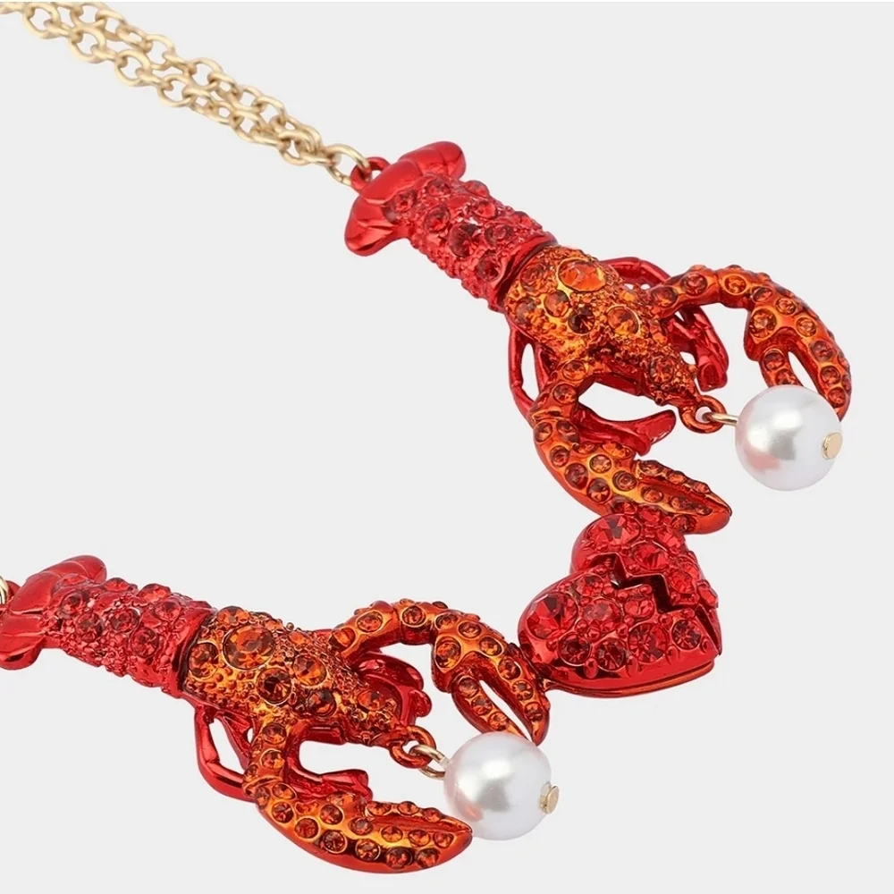 🦞▪️Betsey Johnson▪️ Mermaid Jewels Lobster Friendship Necklace Set Red